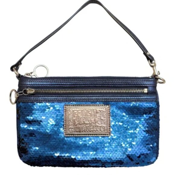 VTG Y2K Coach XL Poppy Sequin Wristlet Sapphire Blue Sparkle Purse Wallet - Picture 13 of 16